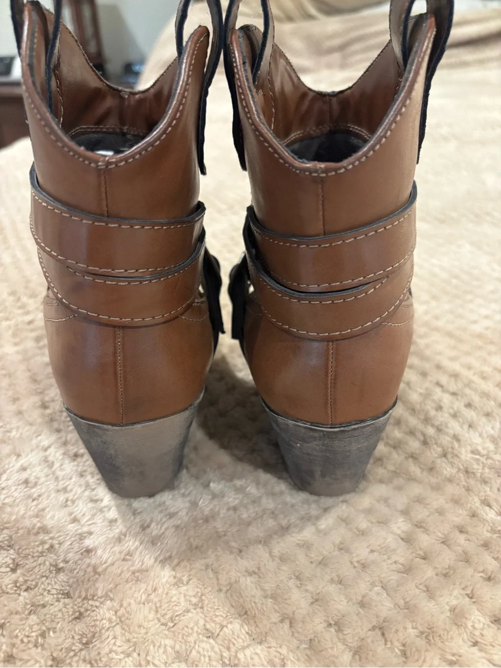Women's Brown Ankle Booties with Buckle Strap